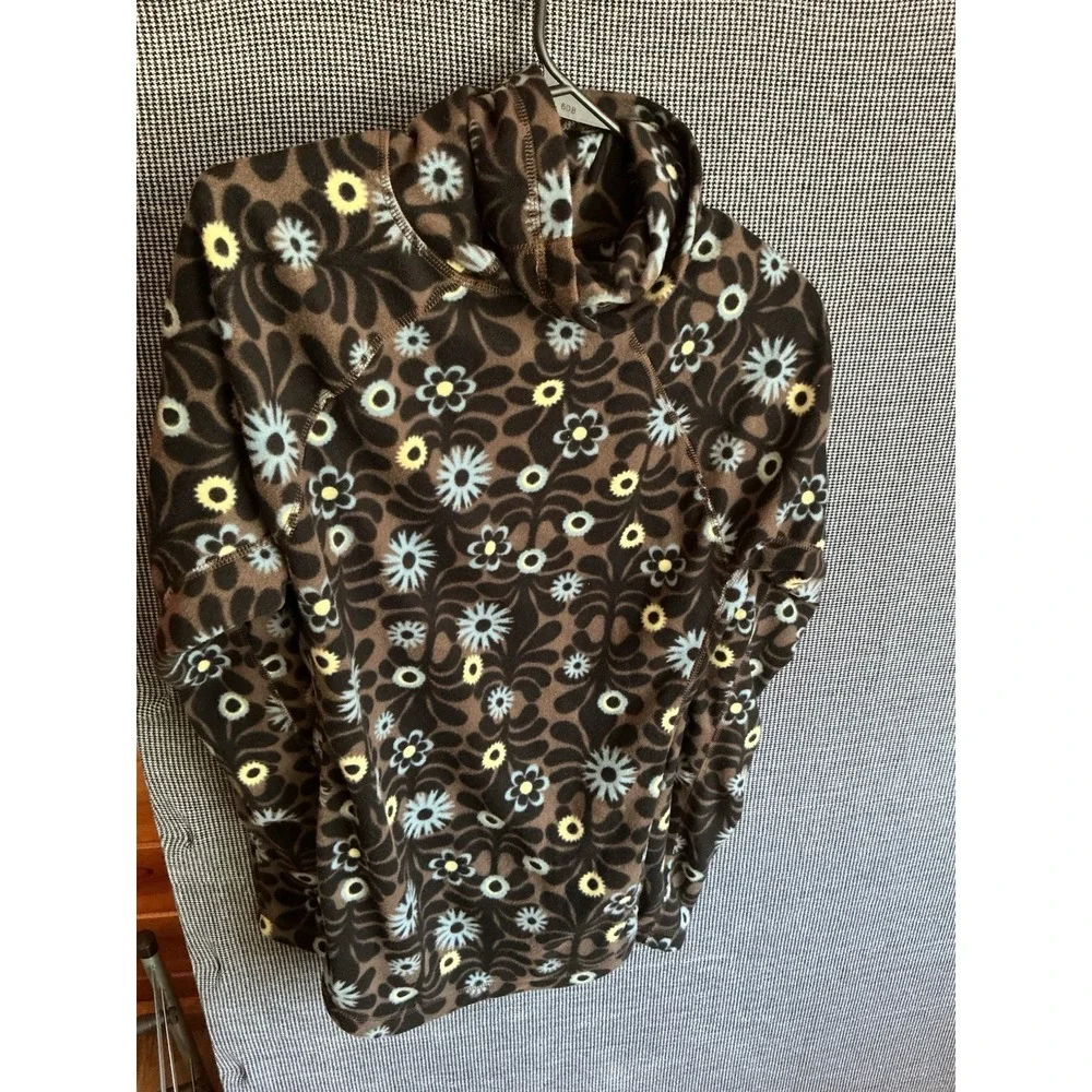 Athleta Sweater Medium Brown Fleece Mock Neck Pullover Floral Women Y2K